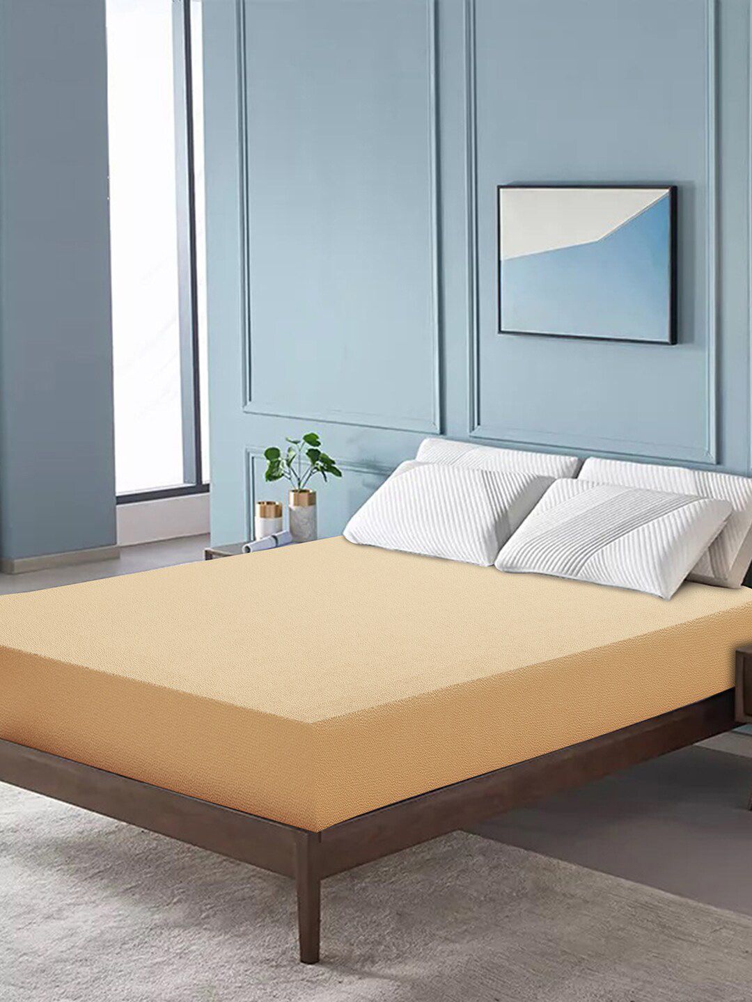 DREAM CARE Beige Waterproof & Stretchable Double Queen Mattress Protector