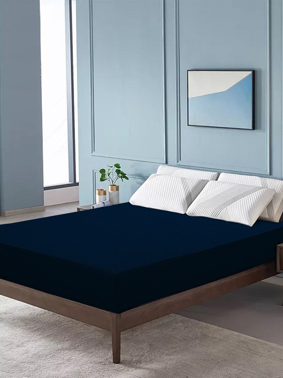 DREAM CARE Navy Blue Waterproof & Stretchable Double Queen Mattress Protector