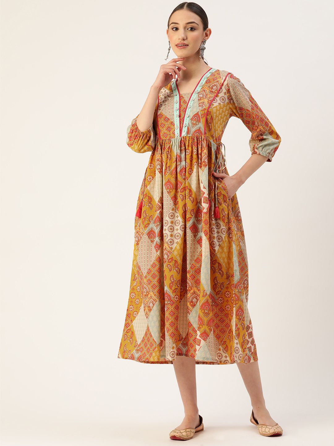 Jaipur Morni Ethnic Motifs Ethnic Midi Dress Price in India