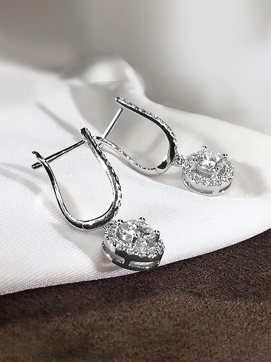 Peora Silver-Plated Contemporary American Diamond Hoop Earrings