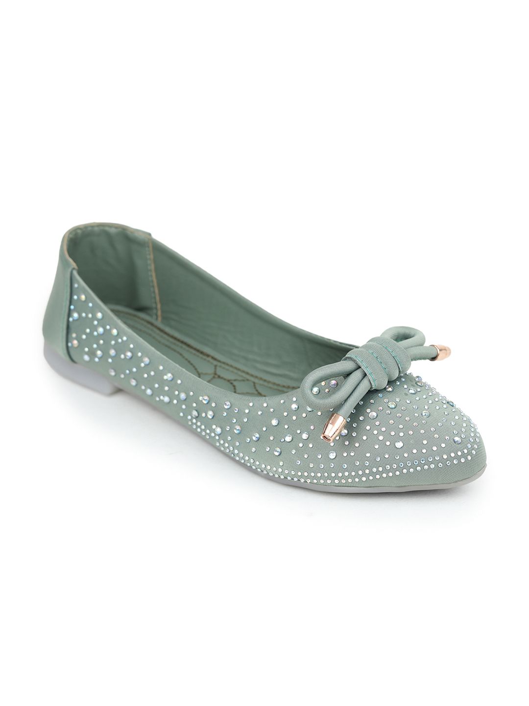 Shezone Women Green Embellished Ballerinas with Bows Flats