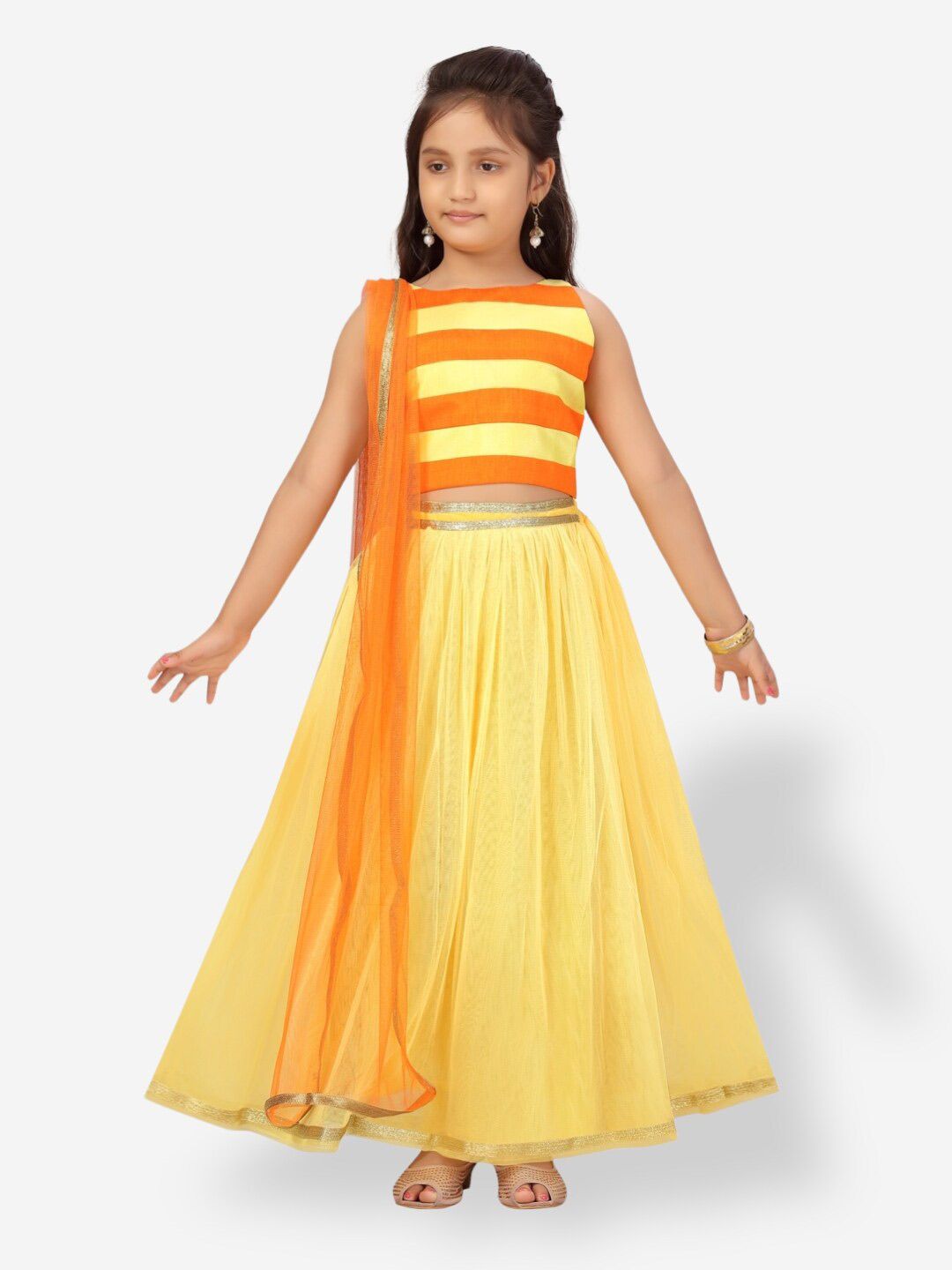 Aarika Girls Striped Ready to Wear Lehenga & Blouse With Dupatta Price in India