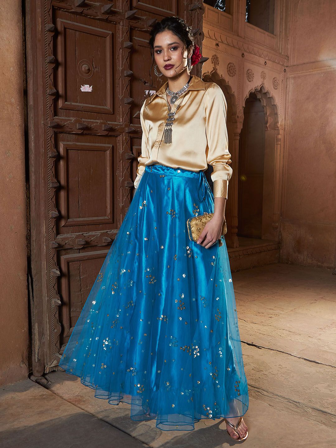 Shae by SASSAFRAS Sequinned Embellished Ready to Wear Lehenga & Blouse Price in India