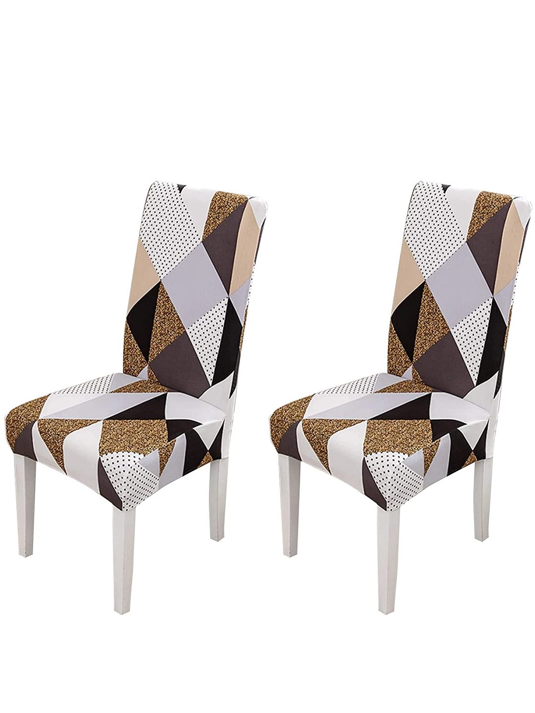 HOUSE OF QUIRK Beige 2 Pieces Printed Stretchable Removable Chair Covers