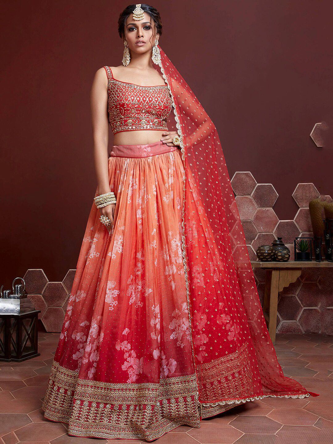 FABPIXEL Beads and Stones Silk Semi-Stitched Lehenga & Unstitched Blouse With Dupatta Price in India