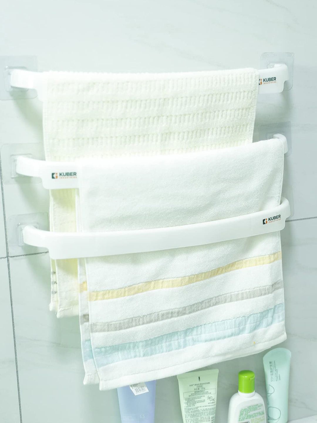 Kuber Industries Blue 3 Pcs Plastic Towel Hangers