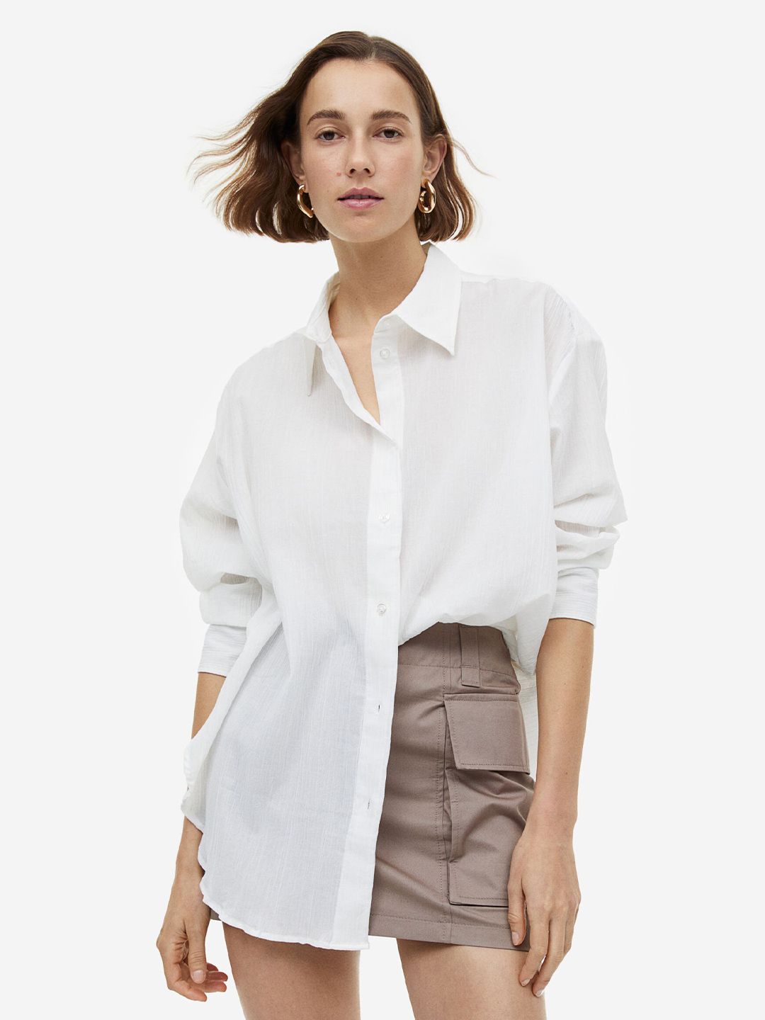 H&M Oversized Crinkled Pure Cotton Shirt Price in India