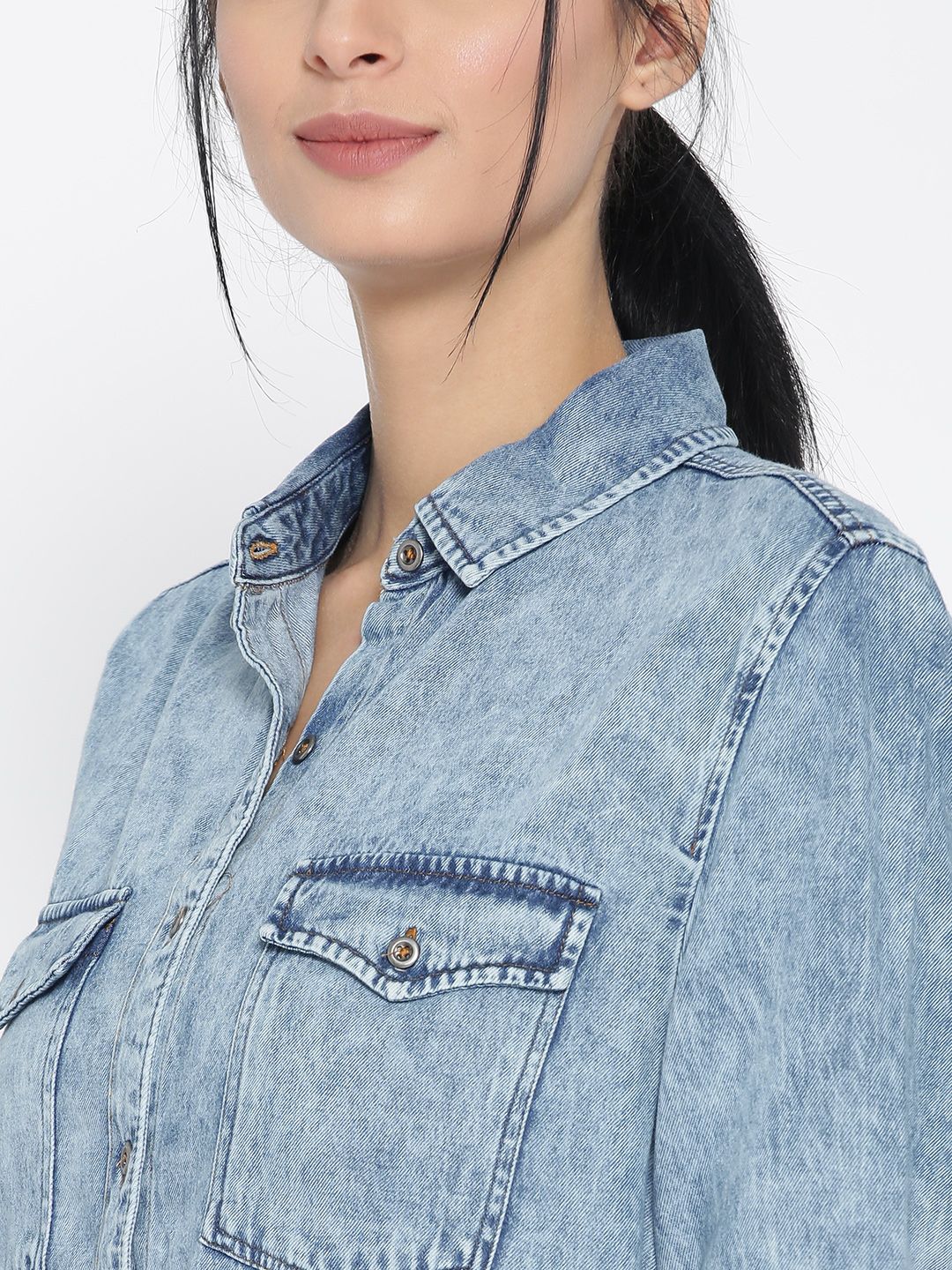 denim shirt dress forever 21 Denim Button-Front Midi Dress
