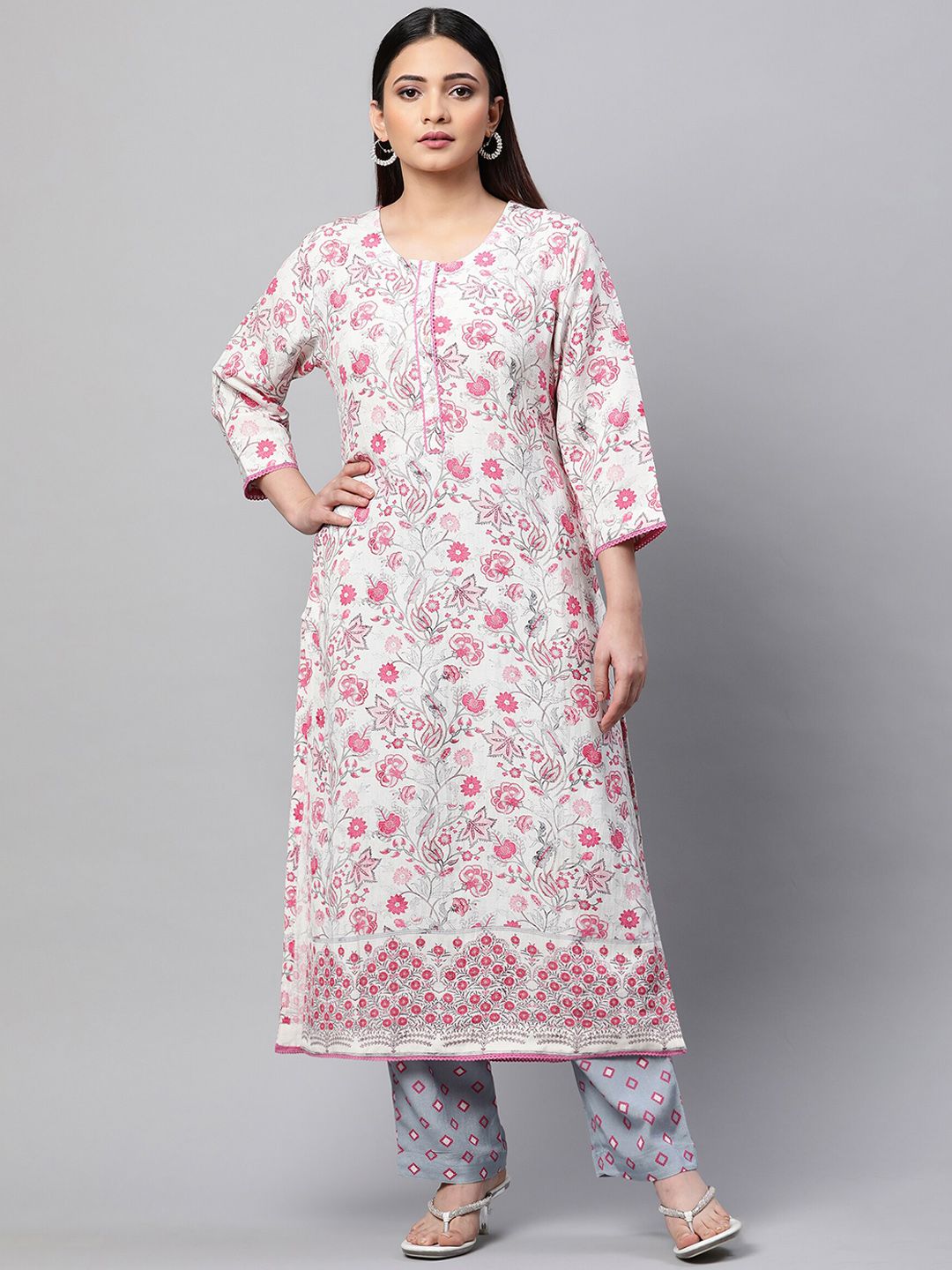 Linen Club Woman Floral Printed A-Line Linen Kurta with Trousers Price in India