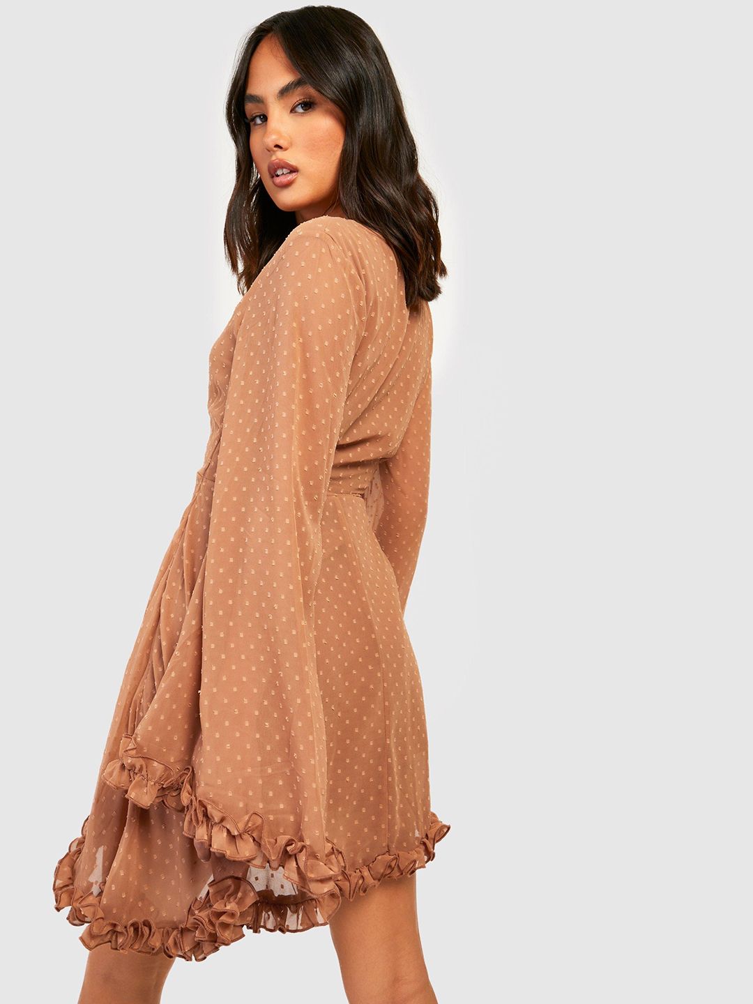 boohoo dobby skater dress Buy Boohoo Dobby Mesh Angel Sleeves Skater Dress In Blush