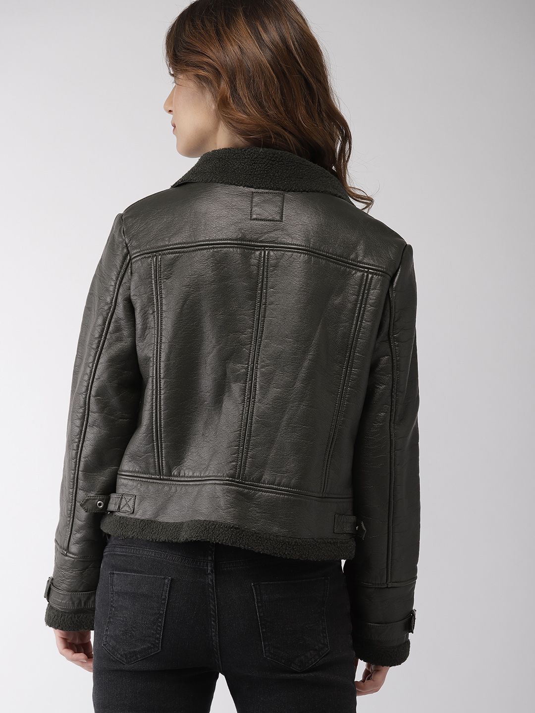 R♡　レディース　BLK XS Buy FOREVER 21 Women Black Solid Asymmetric Closure Biker Jacket