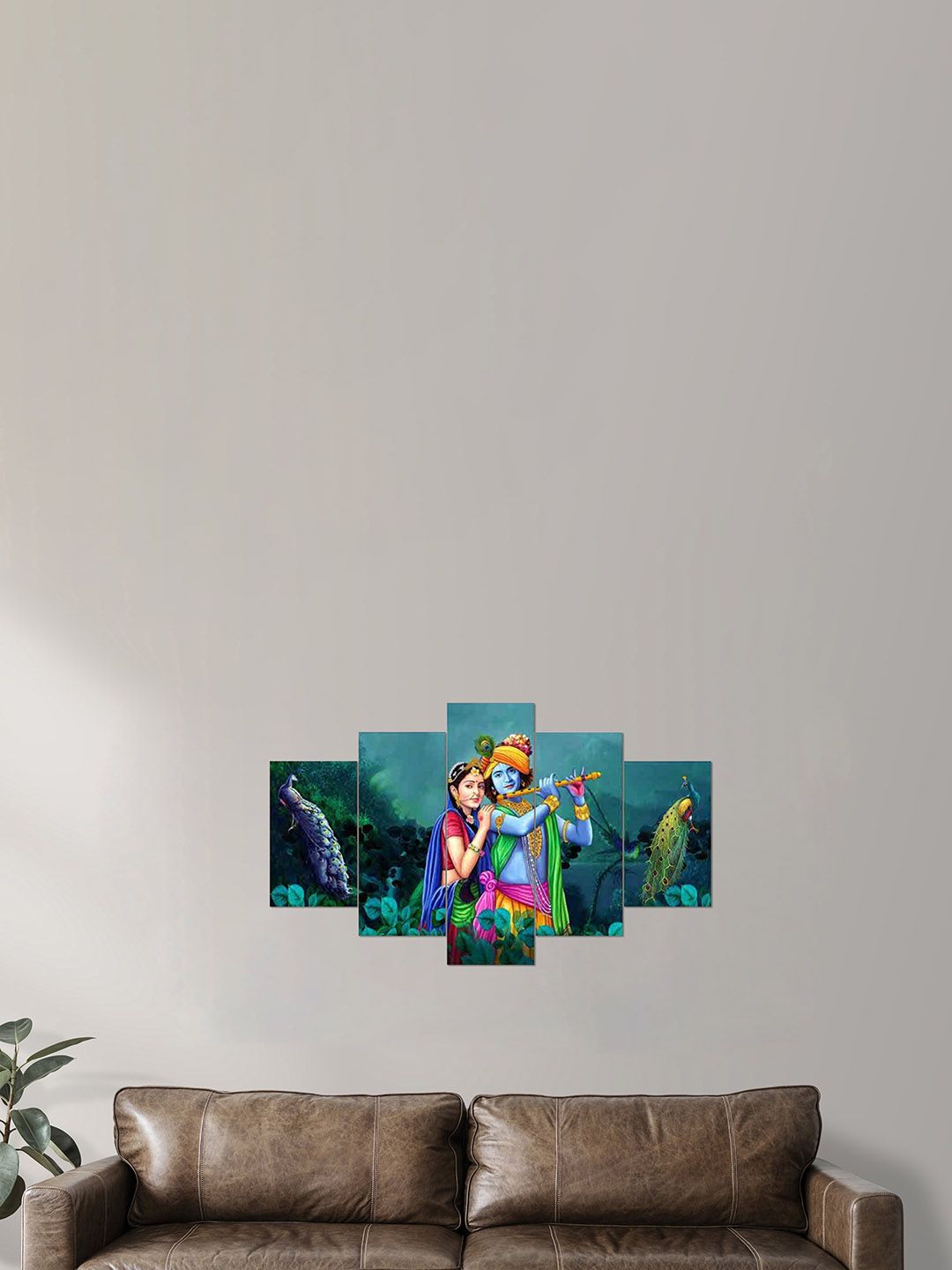 Clasiko Clasiko Blue & Pink 5 Pieces Radha Krishna With Peacock Wall Art