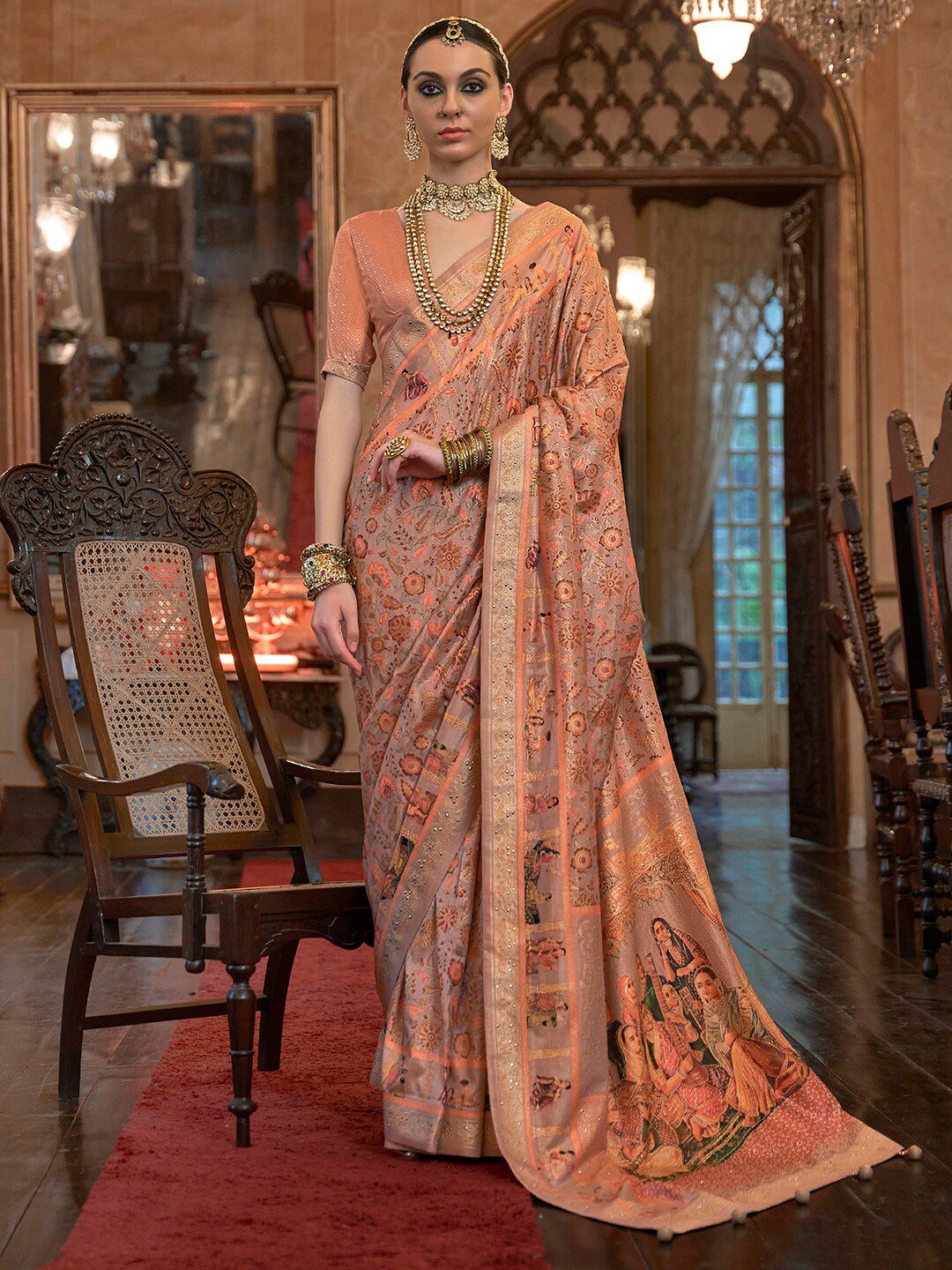 Anouk Floral Motifs Printed Beads and Stones Embellished Banarasi Saree Price in India