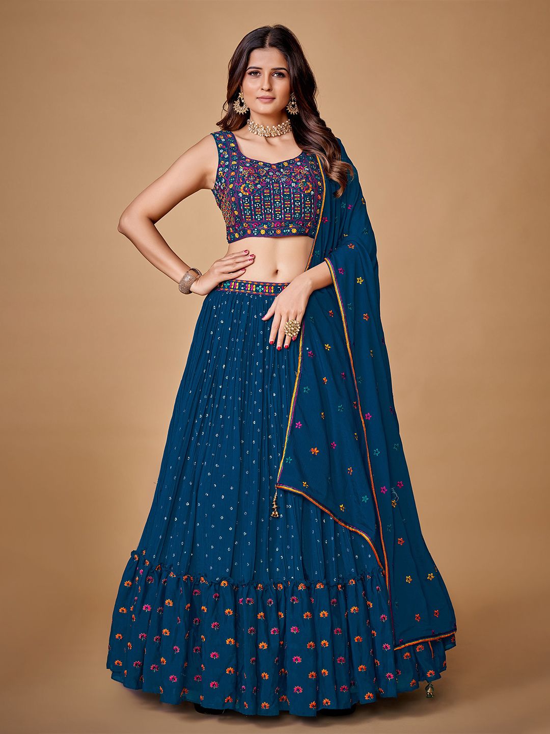 Fusionic Embroidered Sequined Ready to Wear Lehenga & Blouse With Dupatta Price in India