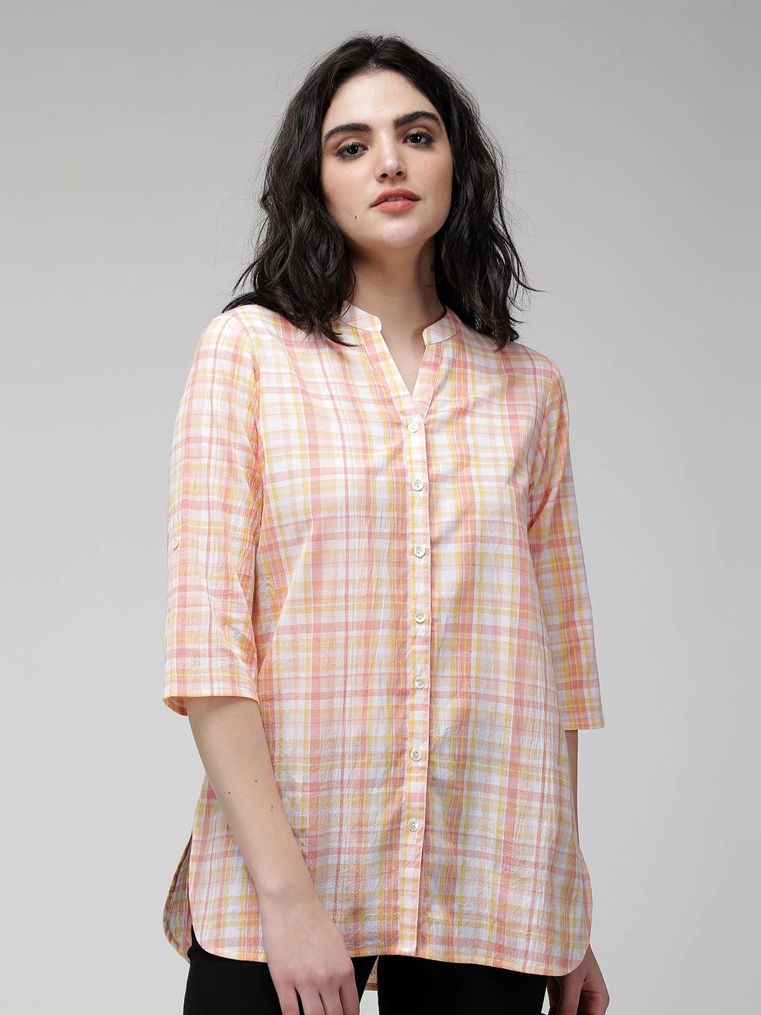 IDK White Checked Shirt Style Top Price in India