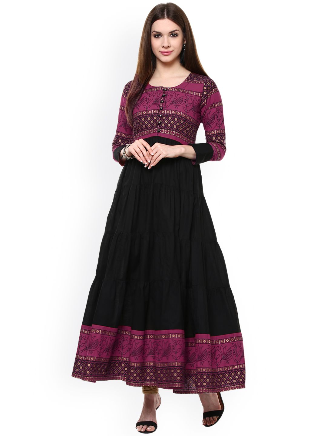 Ives Women Purple & Black Printed Anarkali Kurta Price in India