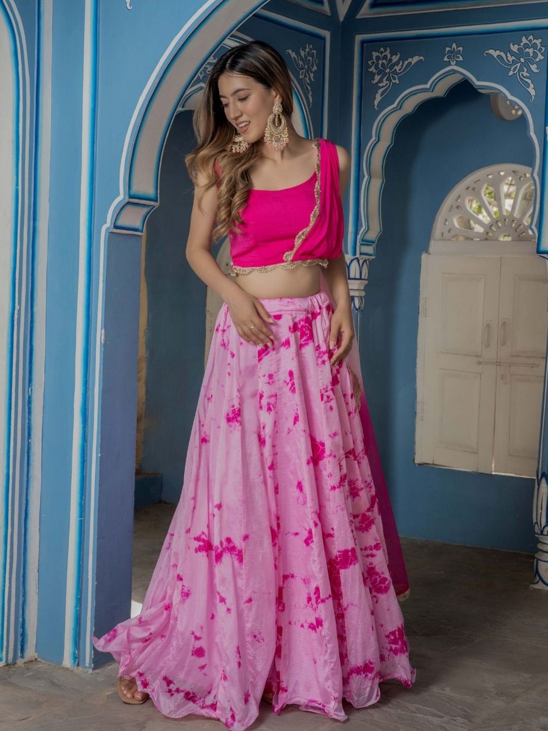 HOUSE OF JAMOTI Pink & Gold-Toned Ready to Wear Lehenga & Price in India