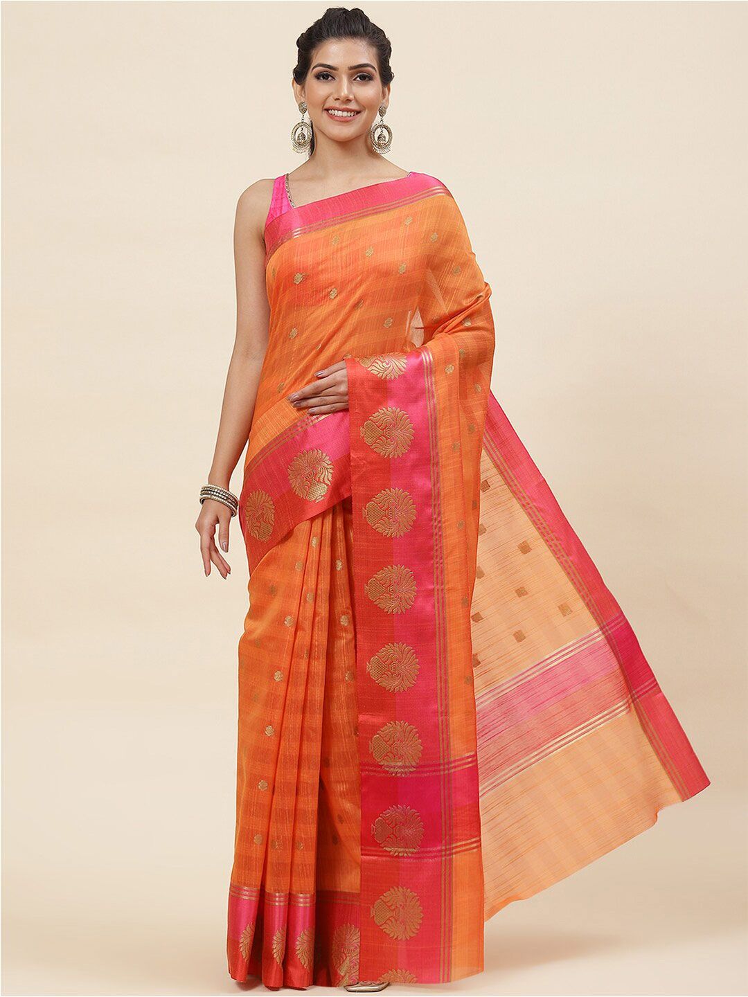 Meena Bazaar Ethnic Motifs Woven Design Pure Cotton Saree Price in India
