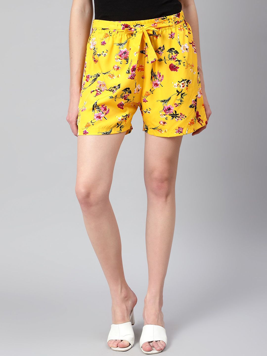Kushi Flyer Women Yellow Printed Shorts Price in India