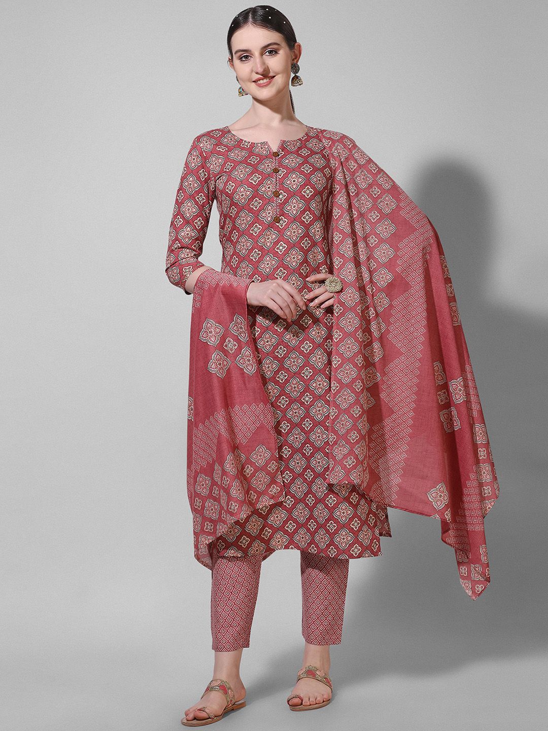 Berrylicious Ethnic Motifs Printed Pure Cotton Kurta with Trousers & Dupatta Price in India