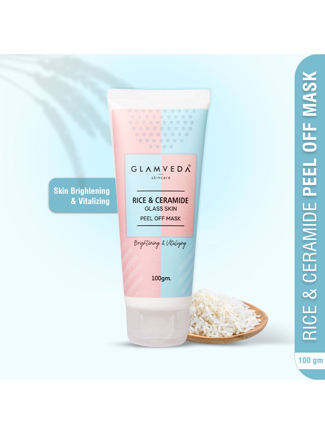 GLAMVEDA Rice & Ceramide Glass Skin Brightening & Vitalizing Peel Off Mask - 100 gm