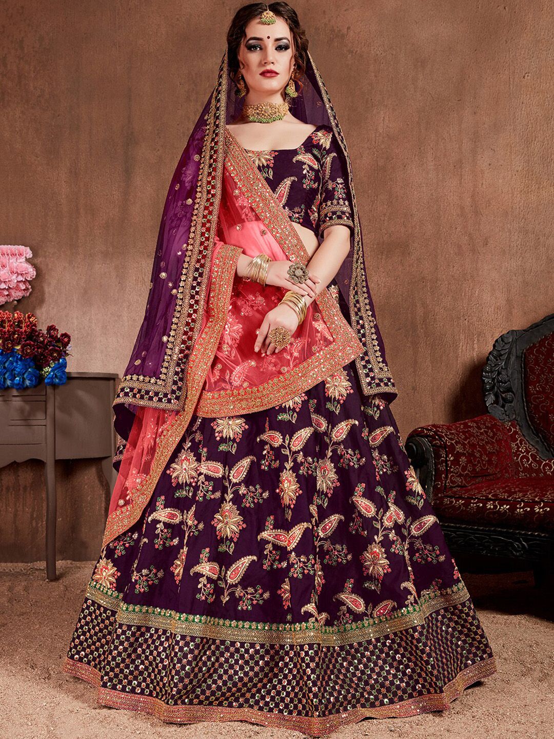 FABPIXEL Sequinned Semi-Stitched Lehenga & Unstitched Blouse With Price in India