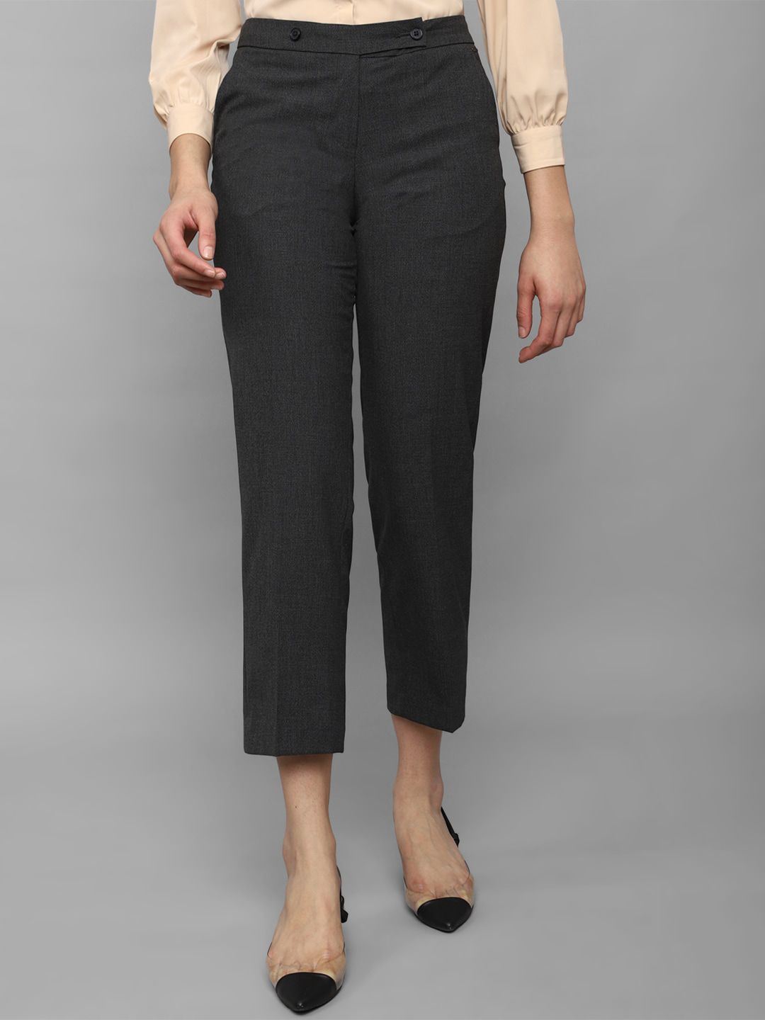 Allen Solly Woman Mid-Rise Regular Fit Cropped Formal Trousers Price in India