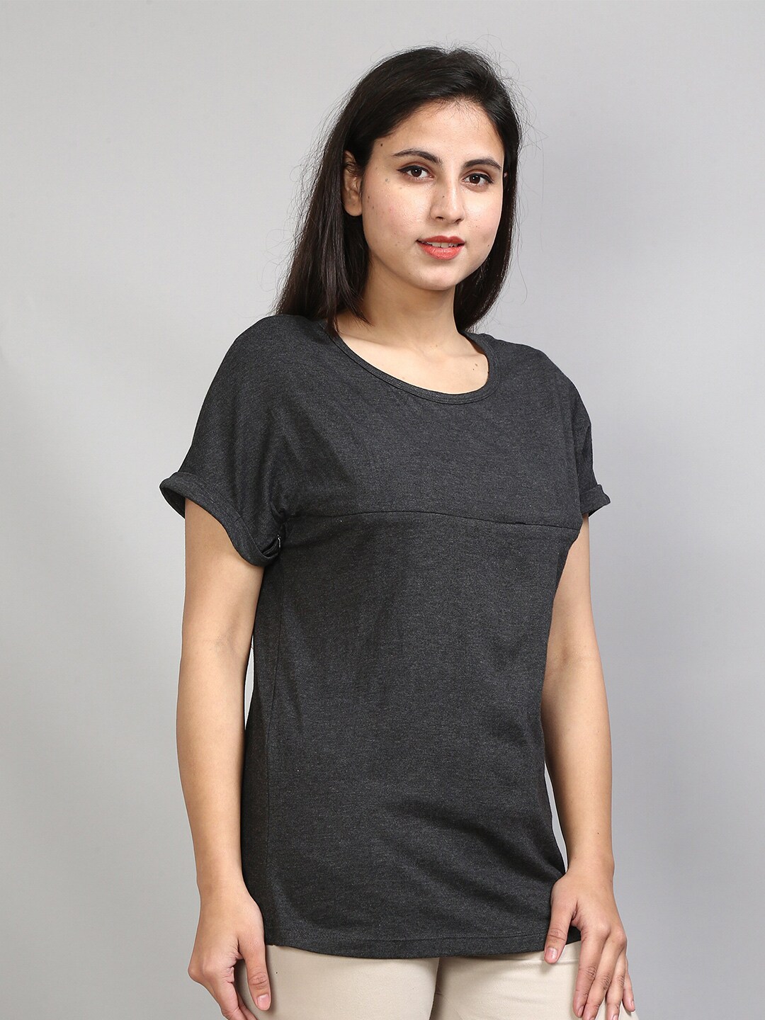 SillyBoom Round Neck Extended Sleeve Maternity T-shirt Price in India