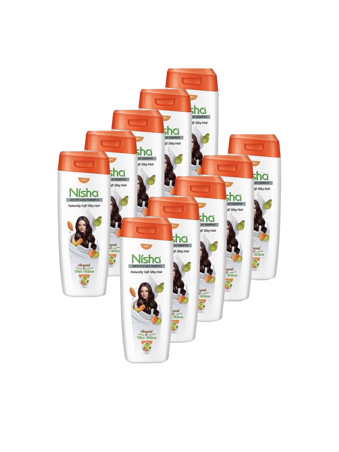 Nisha Set Of 10 Smooth Naturally Soft Silky Hair Almond Shampoo - 180 ml Each