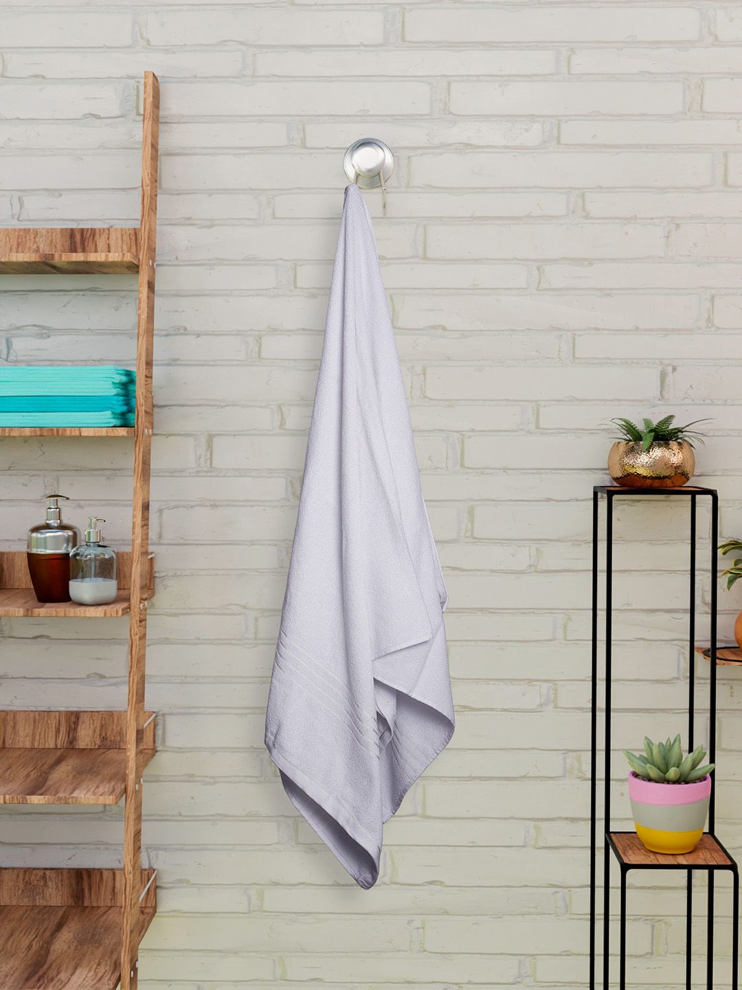 CURIOUS LIFESTYLE 2 Pcs White & Blue Striped 400 GSM Pure Cotton Towel Set