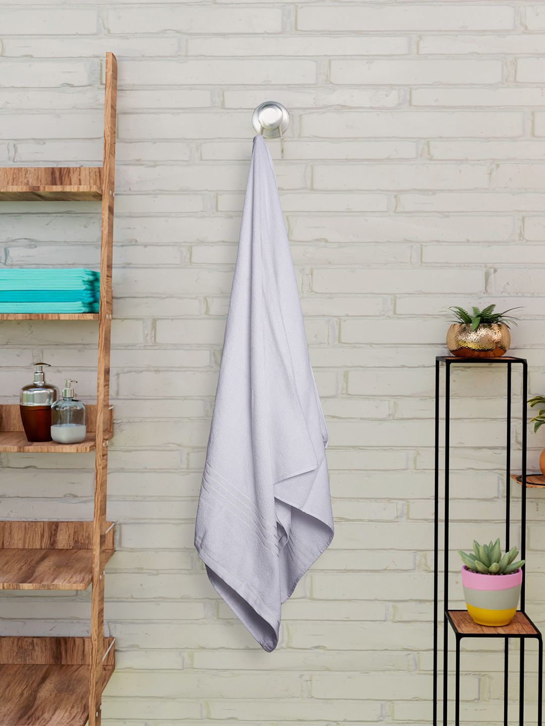 CURIOUS LIFESTYLE White & Blue 2 Pieces 400 GSM Pure Cotton Towel Set