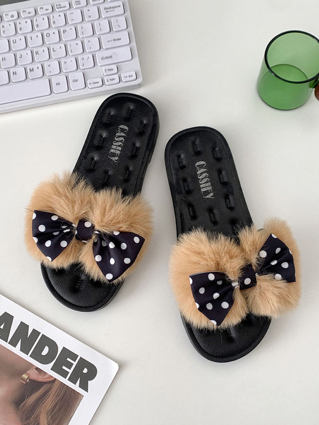 CASSIEY Printed Bow Embellished Sliders