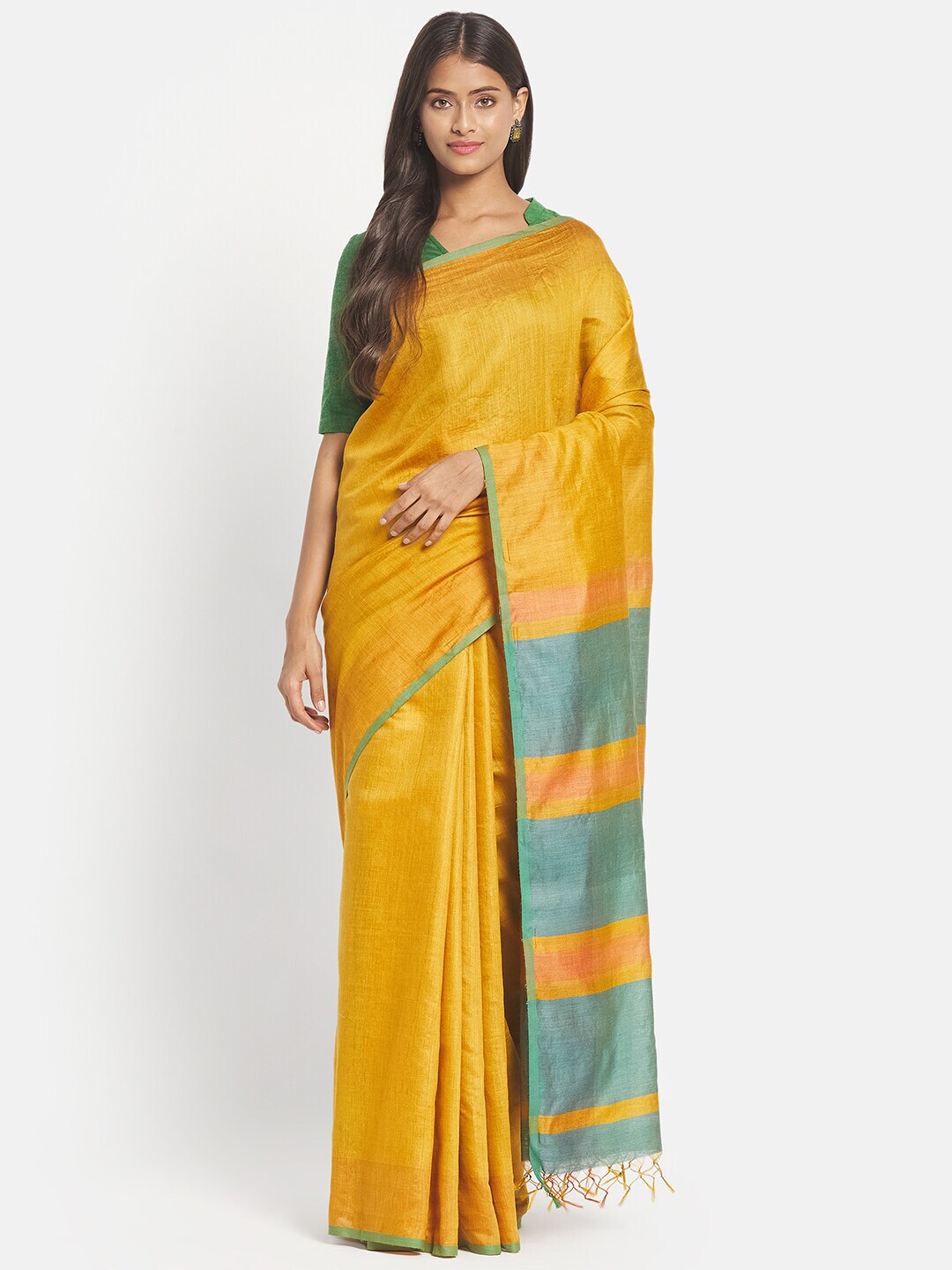 Fabindia Tasseled Silk Blend Saree Price in India