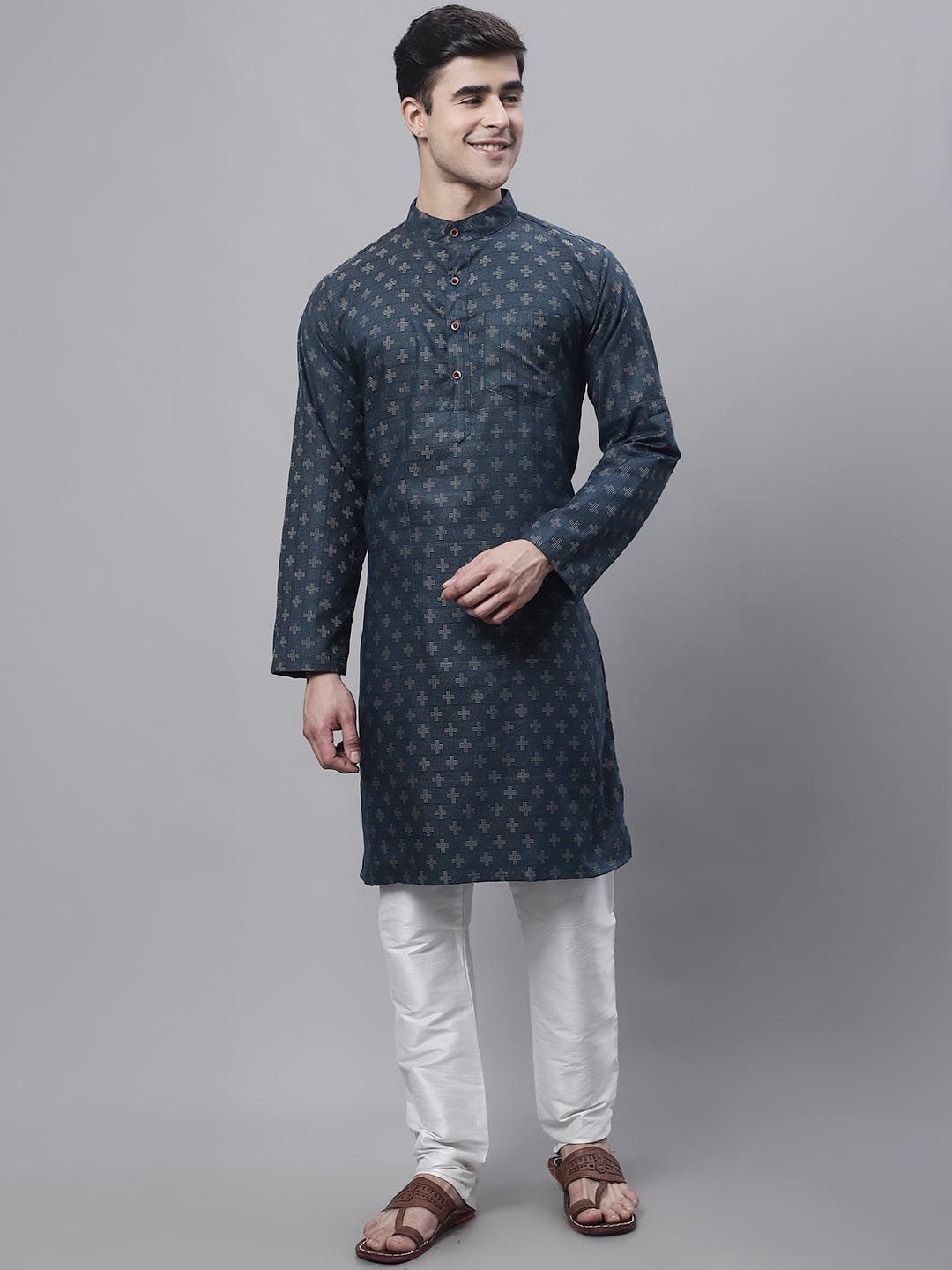 Enchanted Drapes Woven Design Mandarin Collar Pure Cotton Kurta