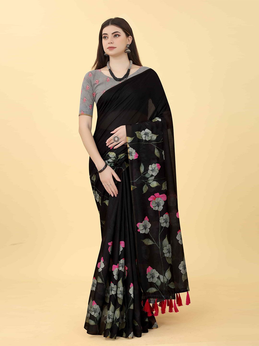 Silk Land Floral Printed Saree Price in India