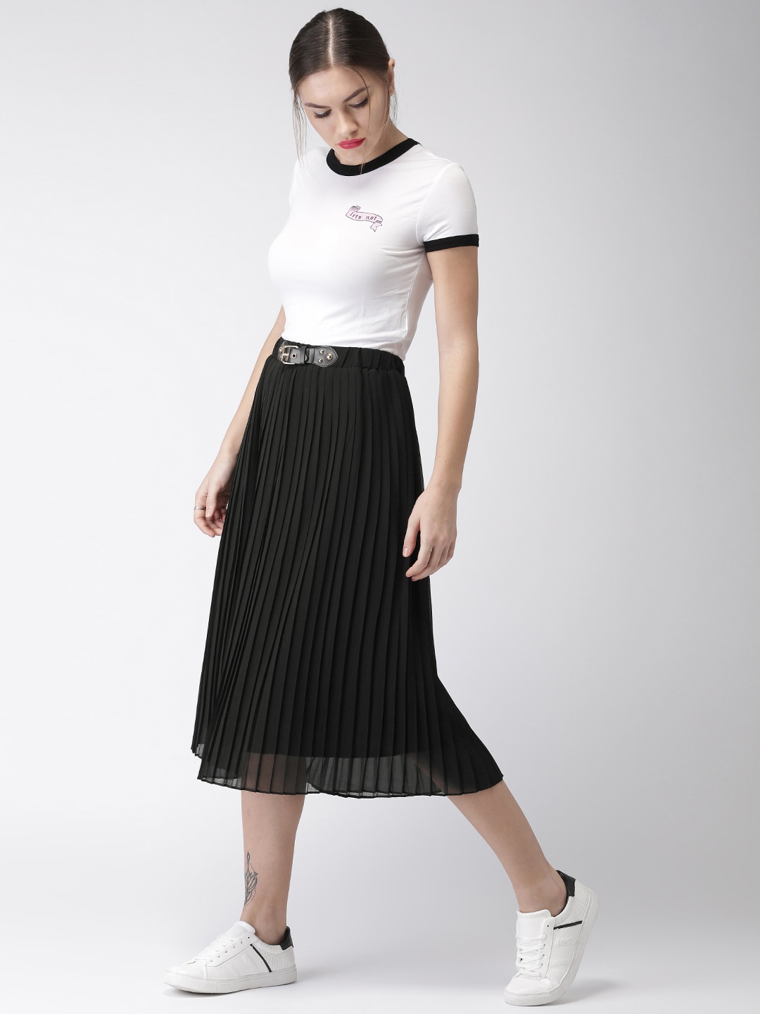 Mast & Harbour Black Pleated A-line Skirt Price in India