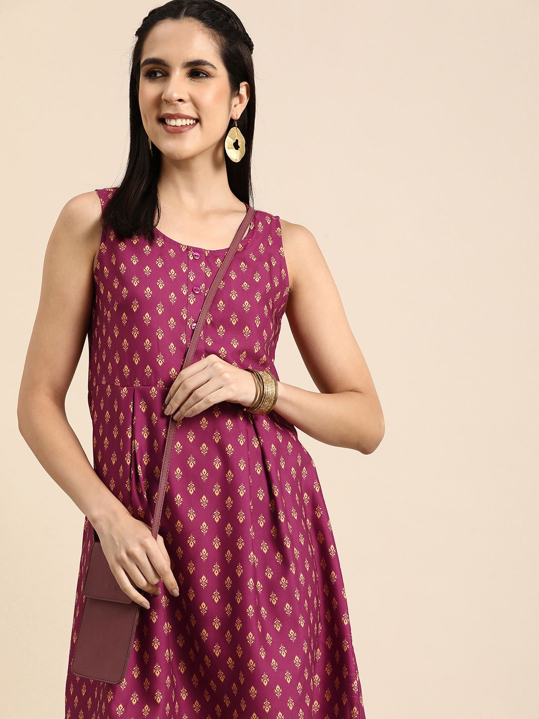 Anouk Floral Print Sleeveless A-Line Dress Price in India