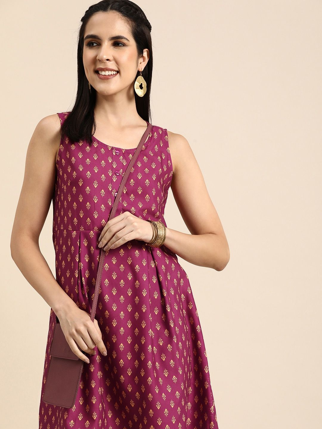 Anouk Floral Print Sleeveless A-Line Dress