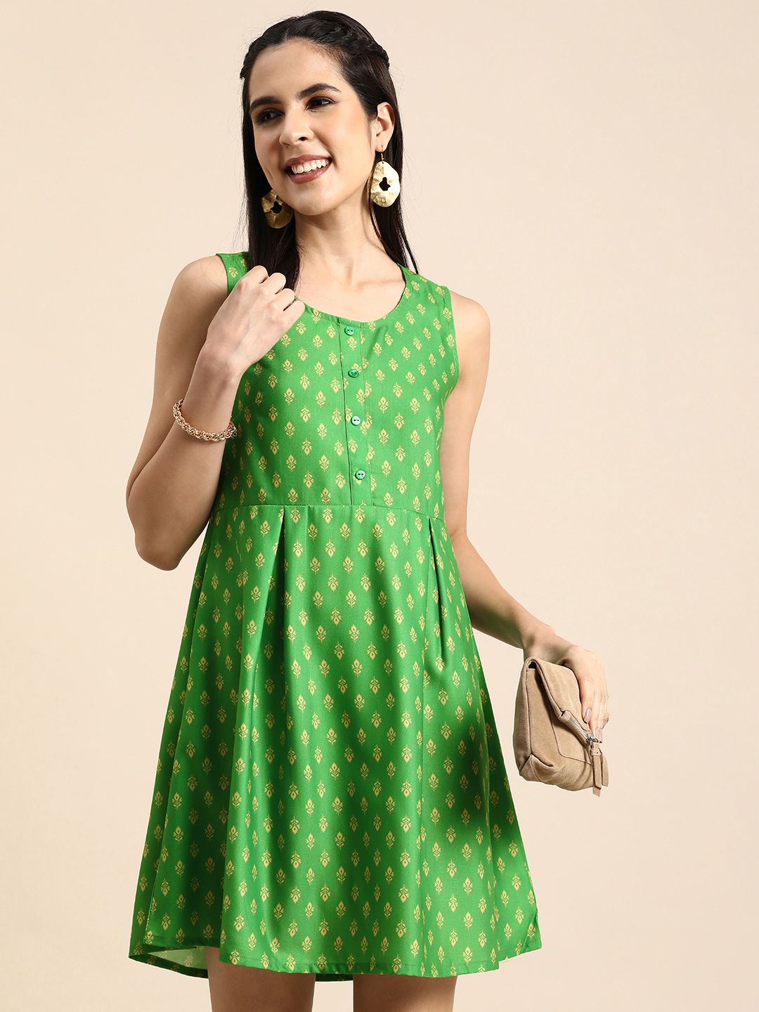 Anouk Floral Print Sleeveless A-Line Dress Price in India