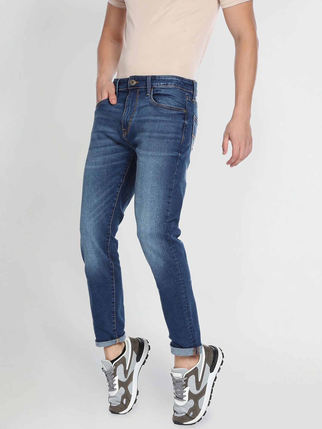 Men Stretchable Jeans Flying Machine Slash Slim Tapered Fit Authentic Signature Jeans