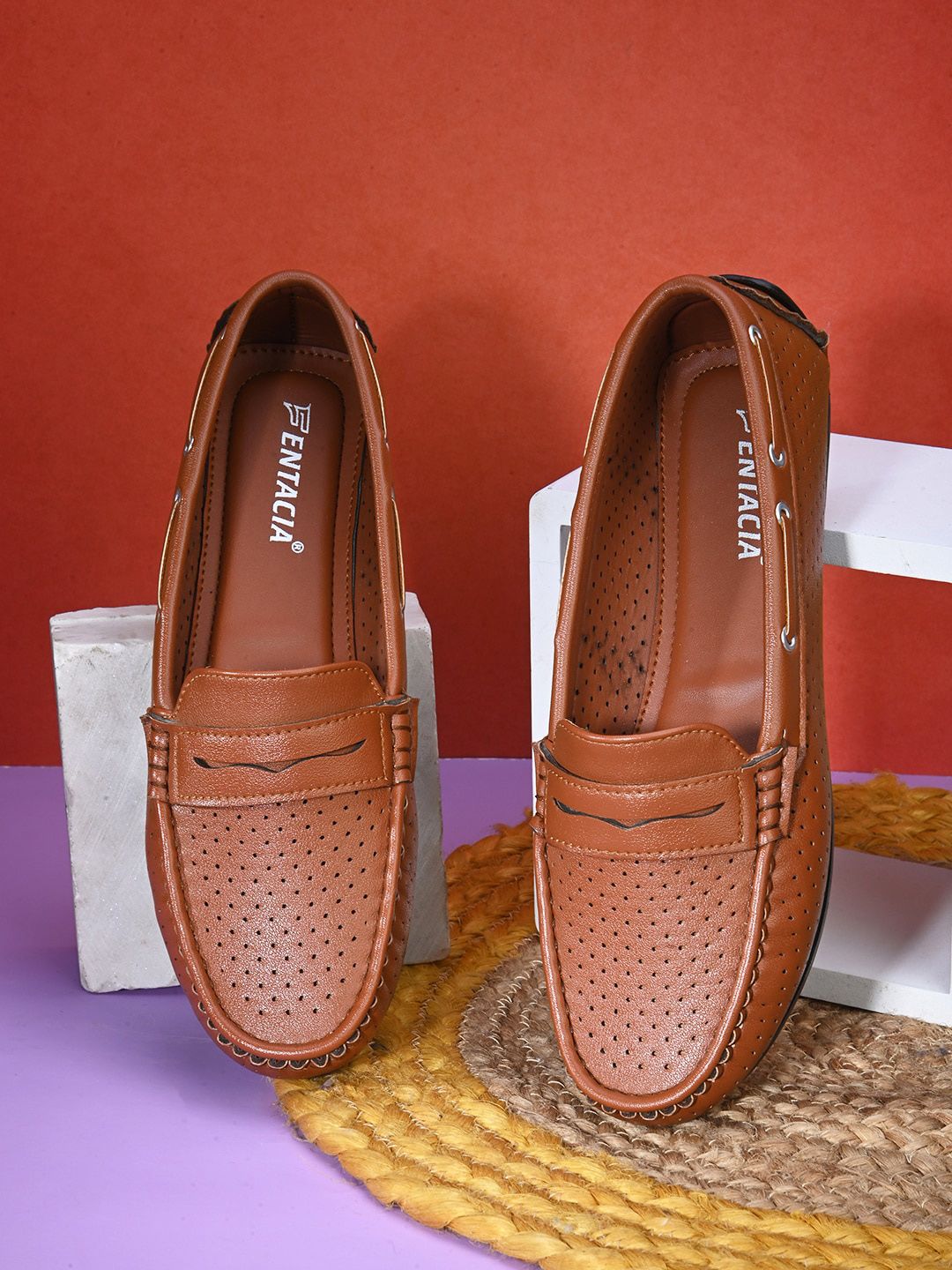 Fentacia Women Tan Perforations Driving Shoes Price in India