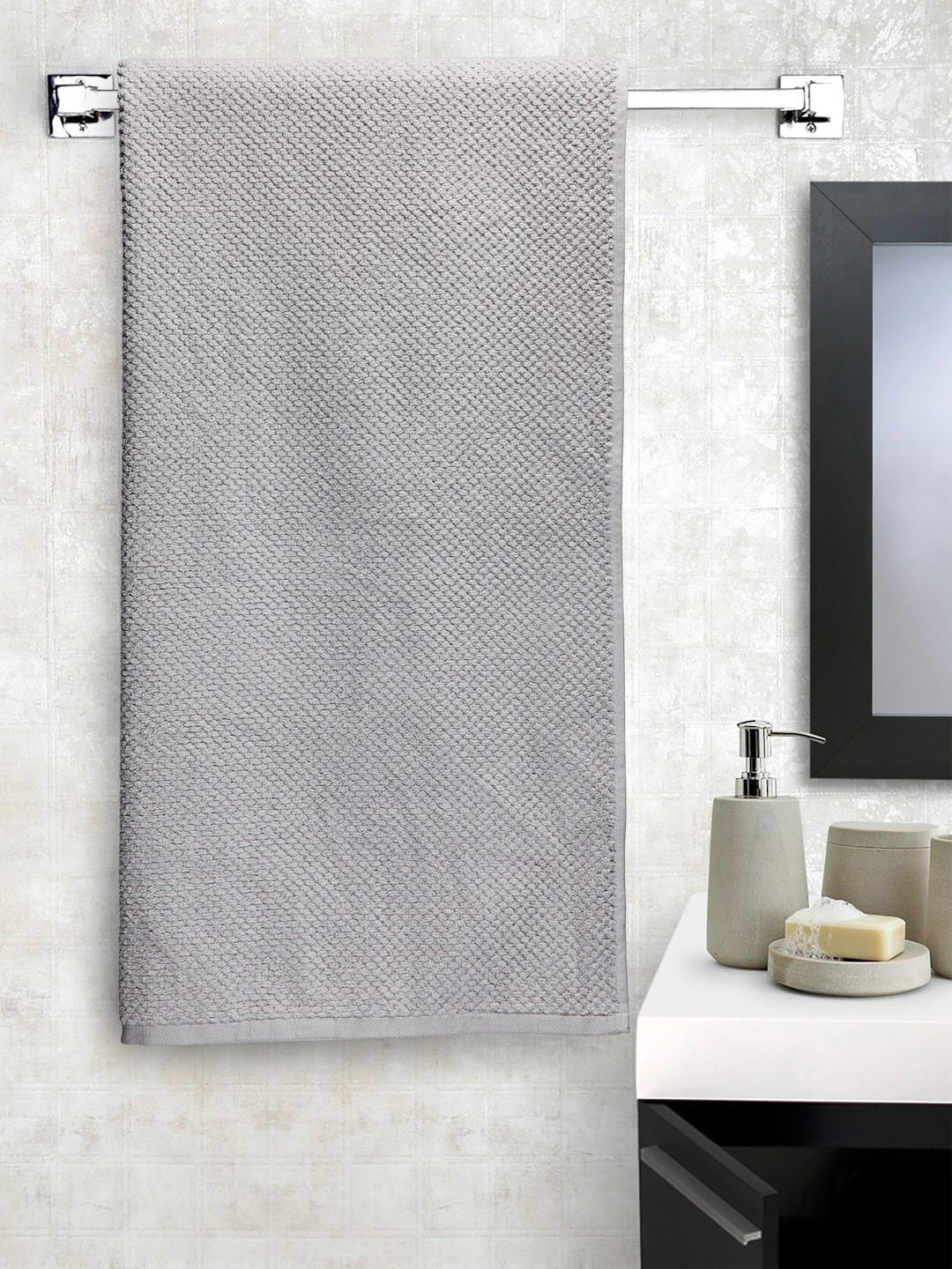 Creeva Grey Textured 500 GSM Pure Cotton Bath Towel