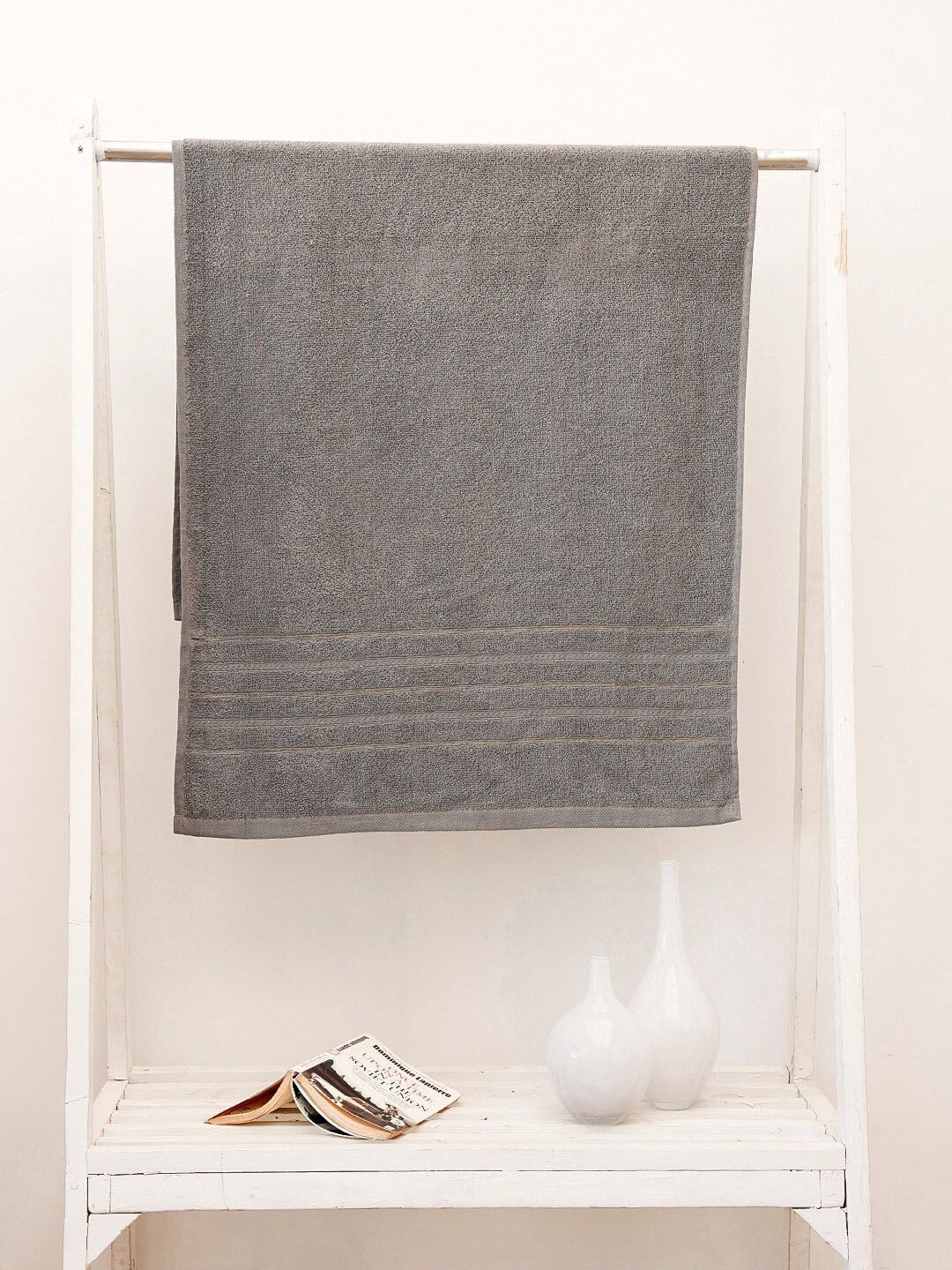 Ariana Grey Striped 450 GSM Cotton High Absorbent Bath Towel