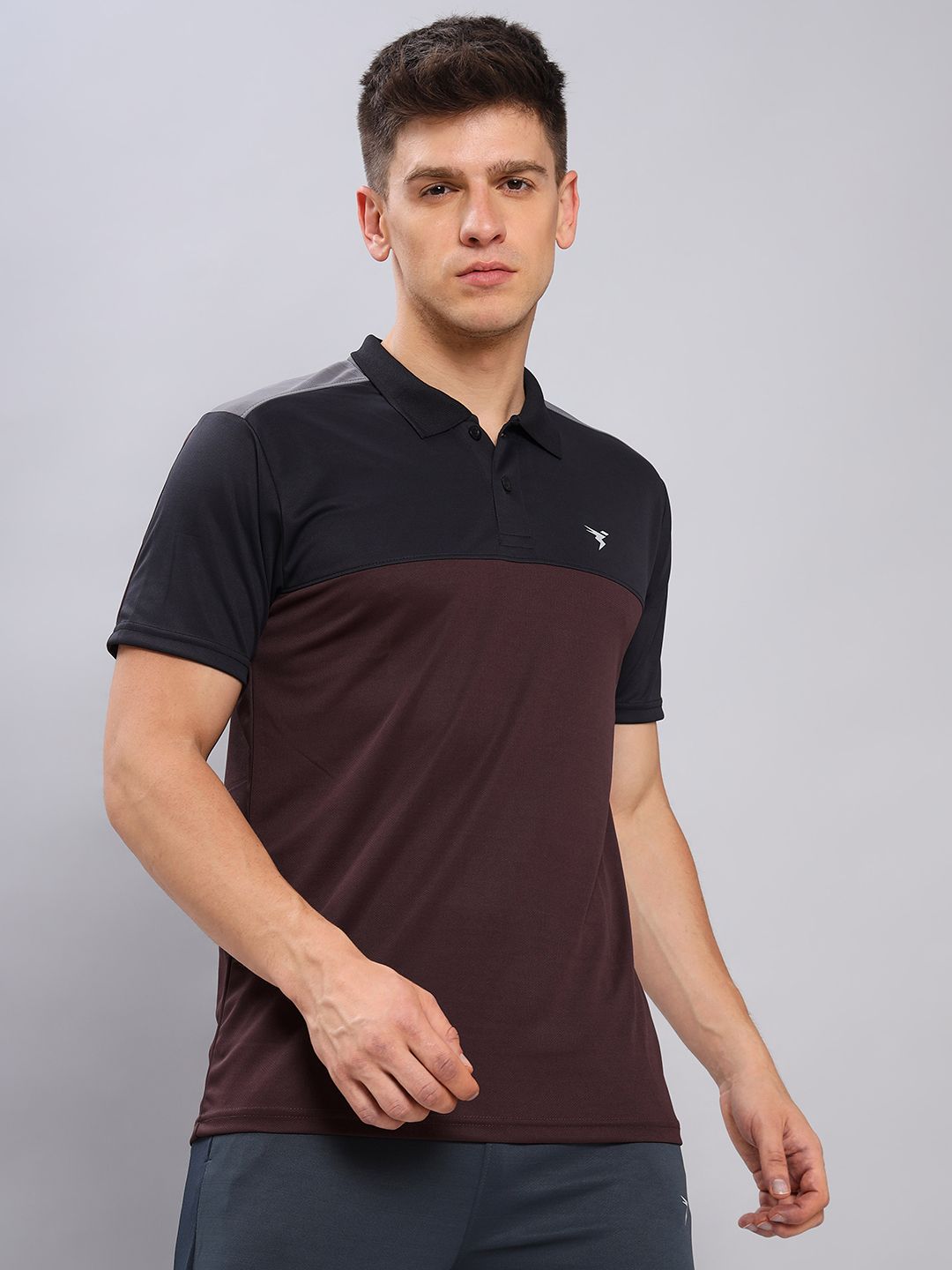 Technosport Colourblocked Polo Collar Antimicrobial T-shirt