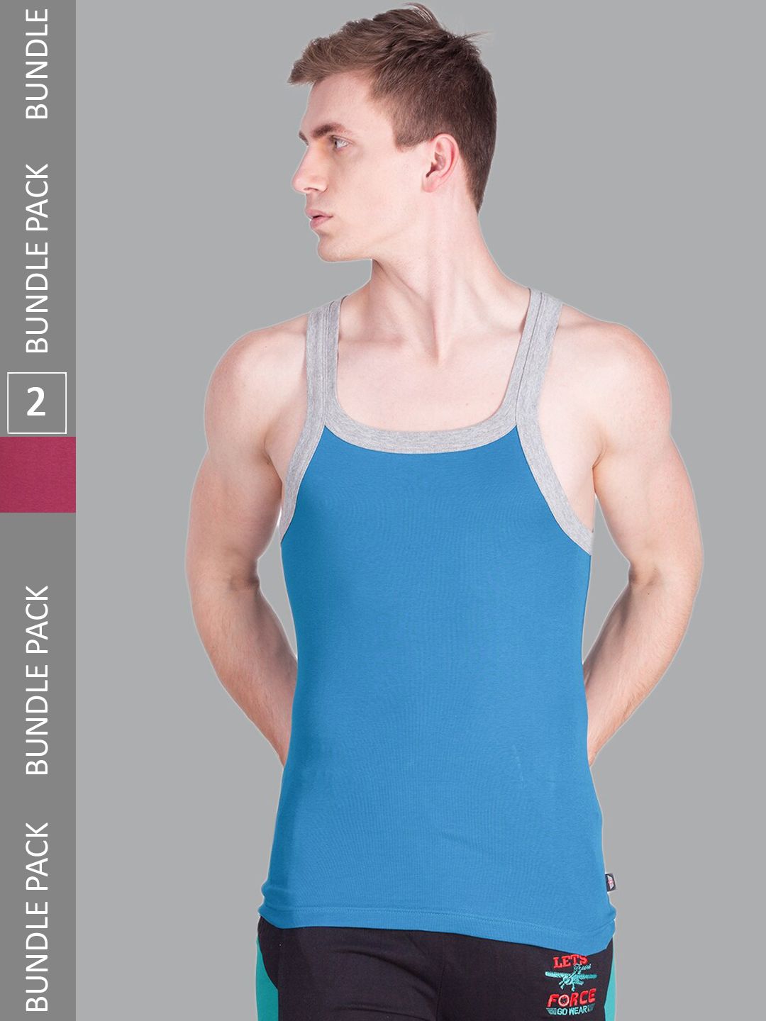 Force NXT Pack Of 2 Men Super Combed Cotton Soft Rib Multicolour Gym Vest