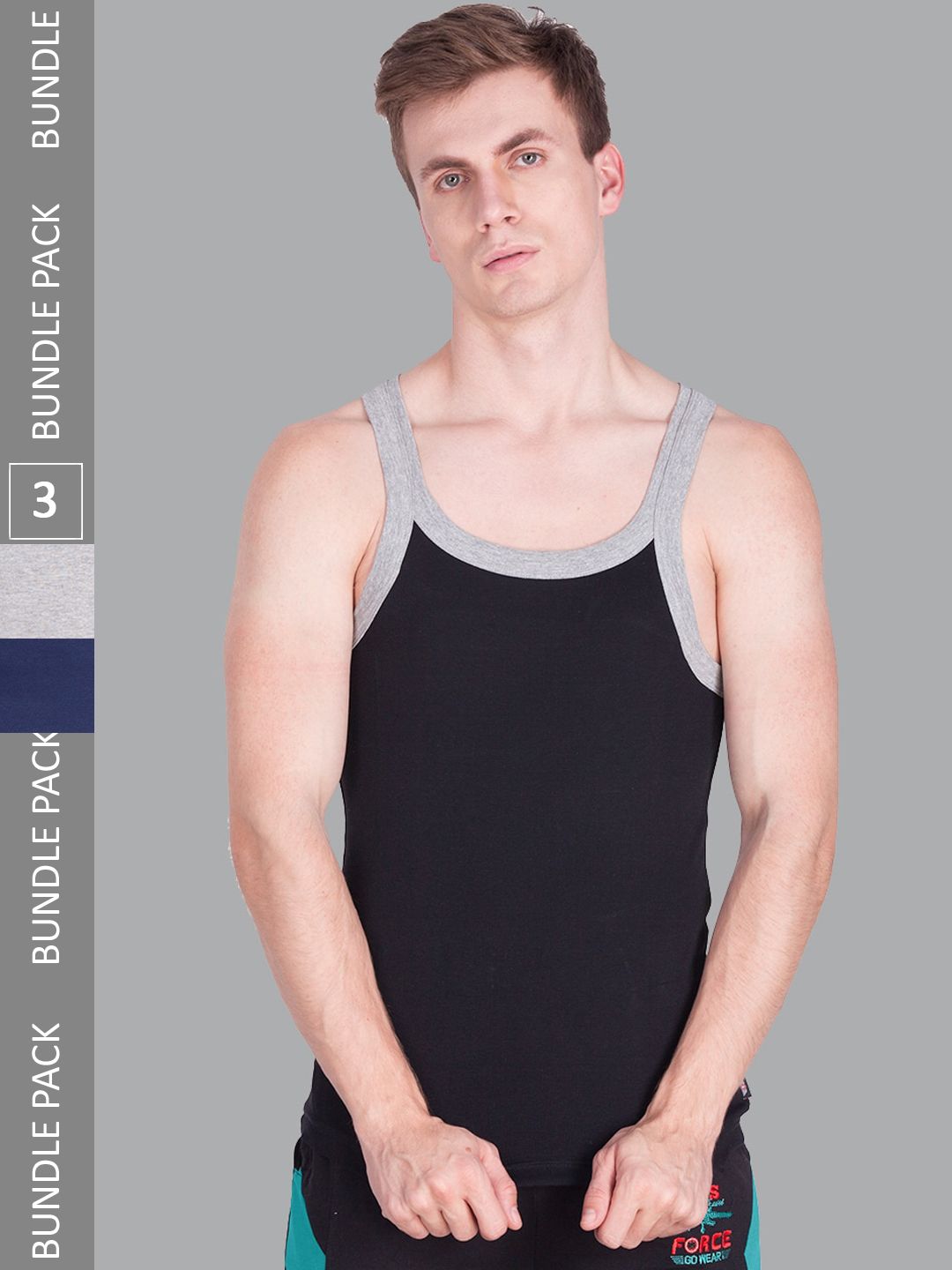 Force NXT Pack Of 3 Men Super Combed Cotton Soft Rib Multicolour Gym Vest