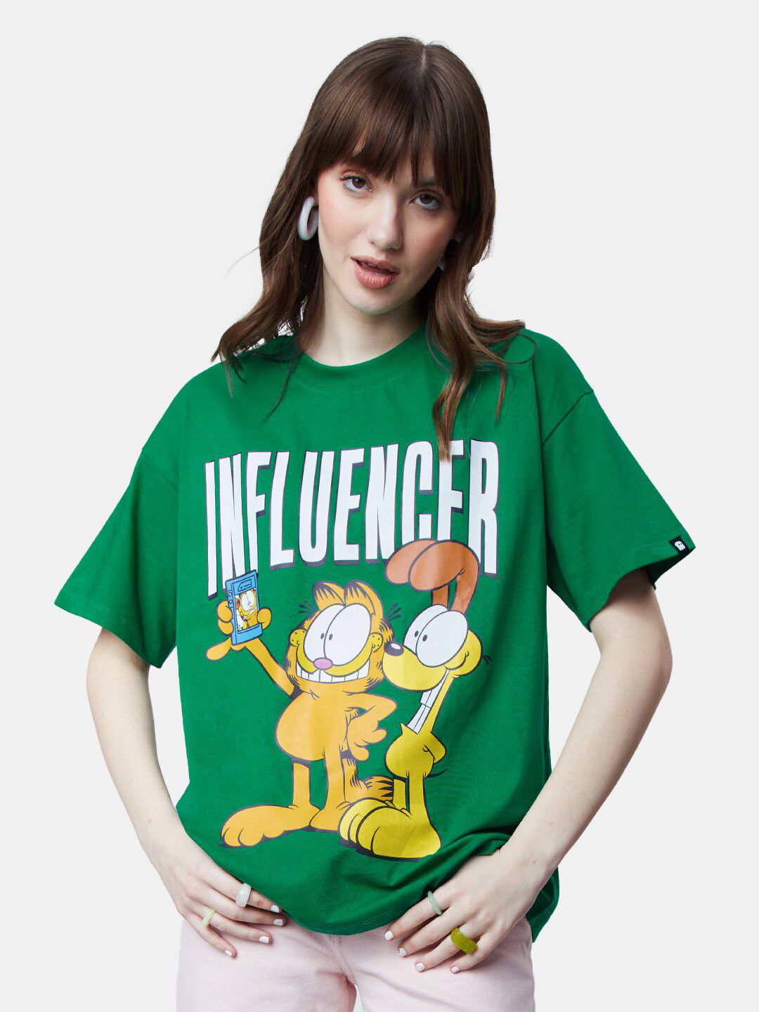 The Souled Store Garfield Graphic Printed Cotton Oversize Oversized T-shirt Price in India