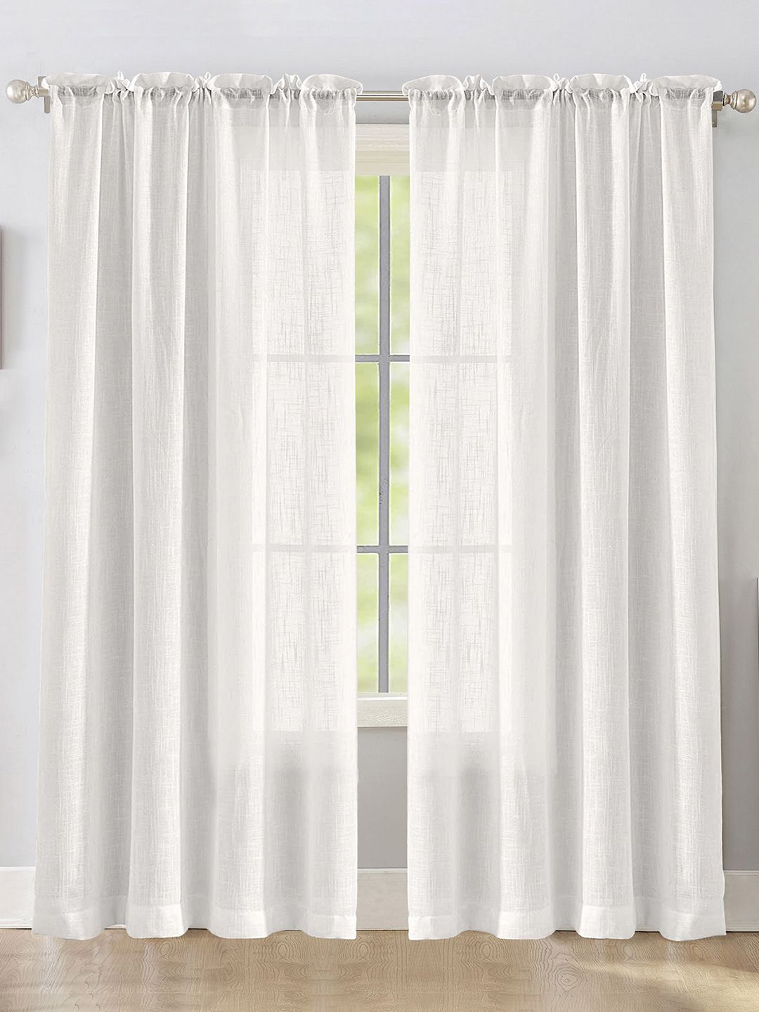 HOMEMONDE White 2 Pieces Sheer Rod Pocket Cotton Door Curtains