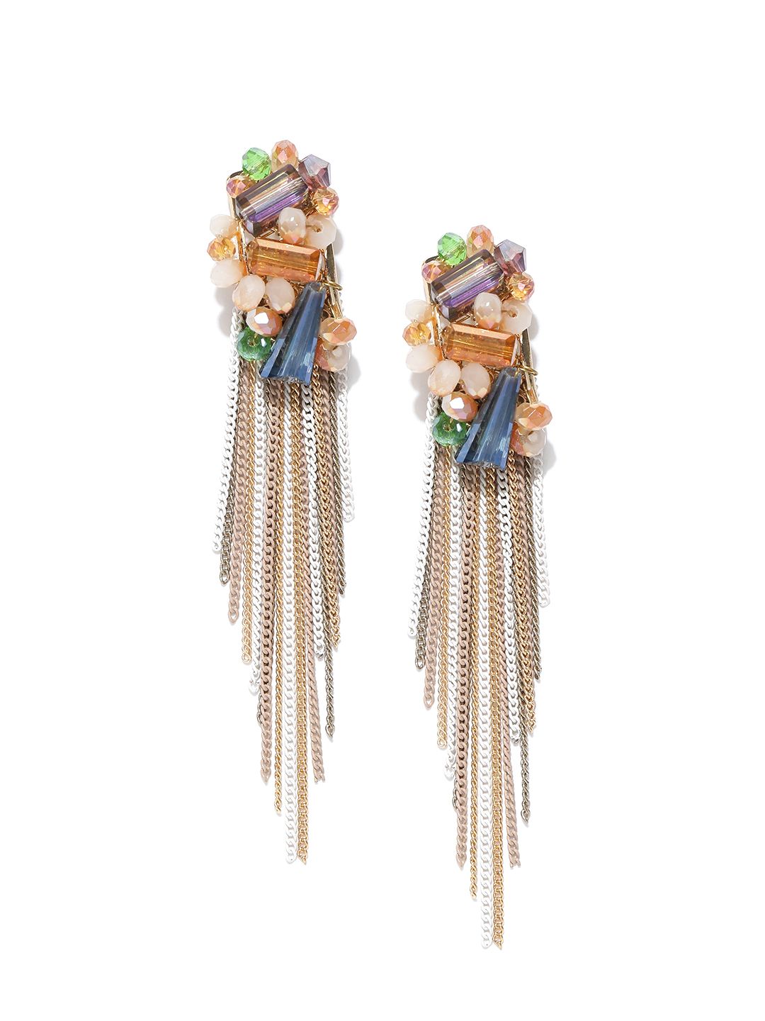 Jewels Galaxy Multicoloured Gold-Plated Handcrafted Tasselled Earrings Price in India