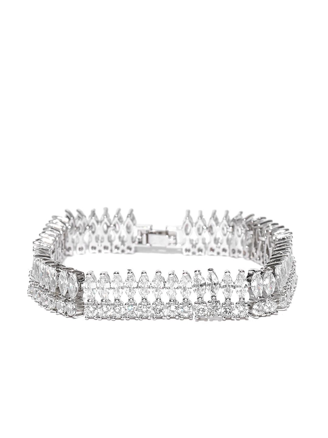 Jewels Galaxy Silver-Toned & Off-White Rhodium-Plated Handcrafted Bracelet Price in India